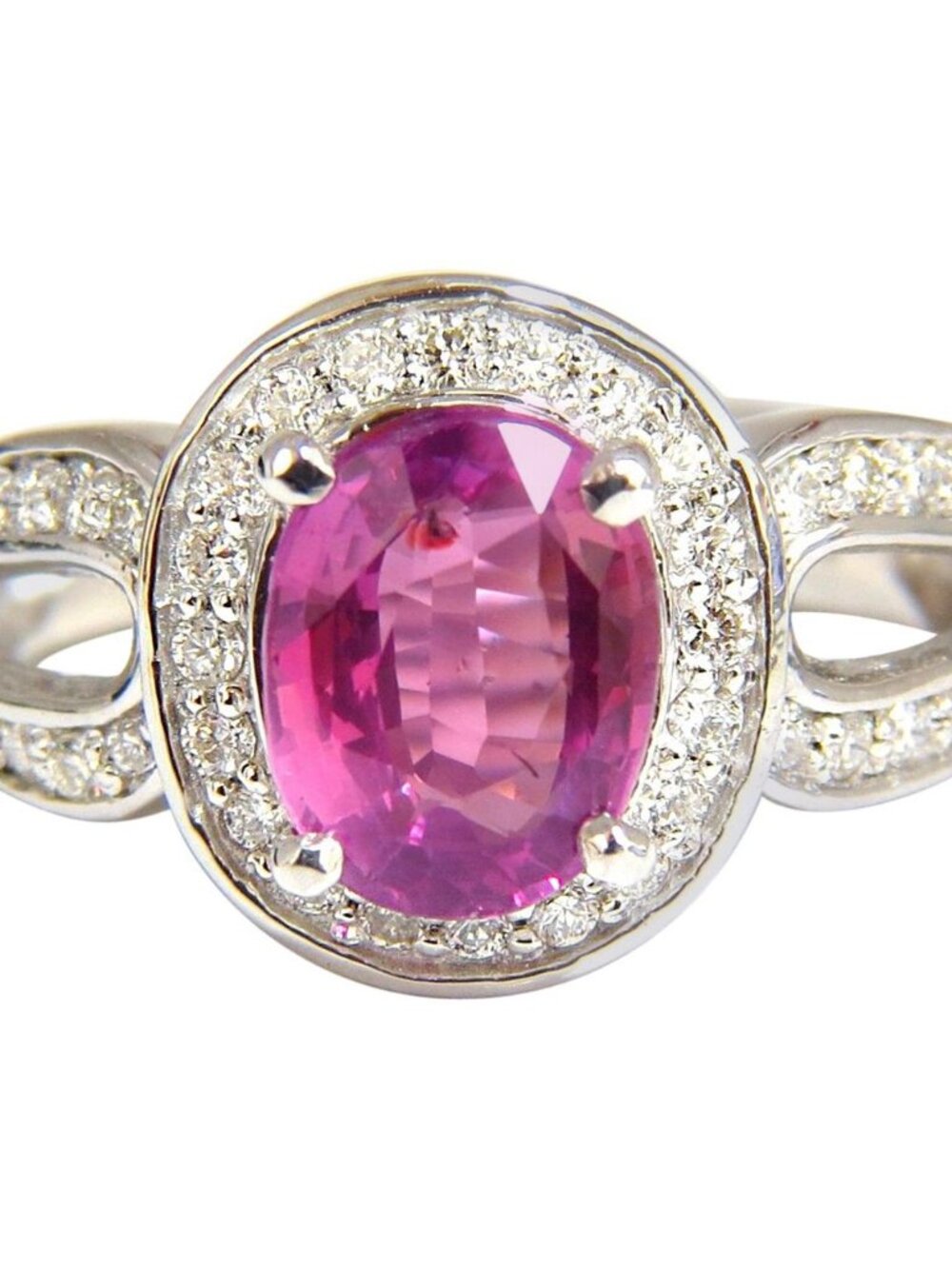 1.98ct natural vivid pink sapphire diamonds ring 18kt split shank mod*